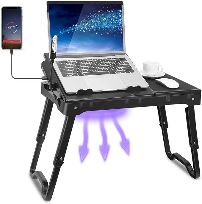 Laptop Desk for Bed, Adjustable Table with Fan,